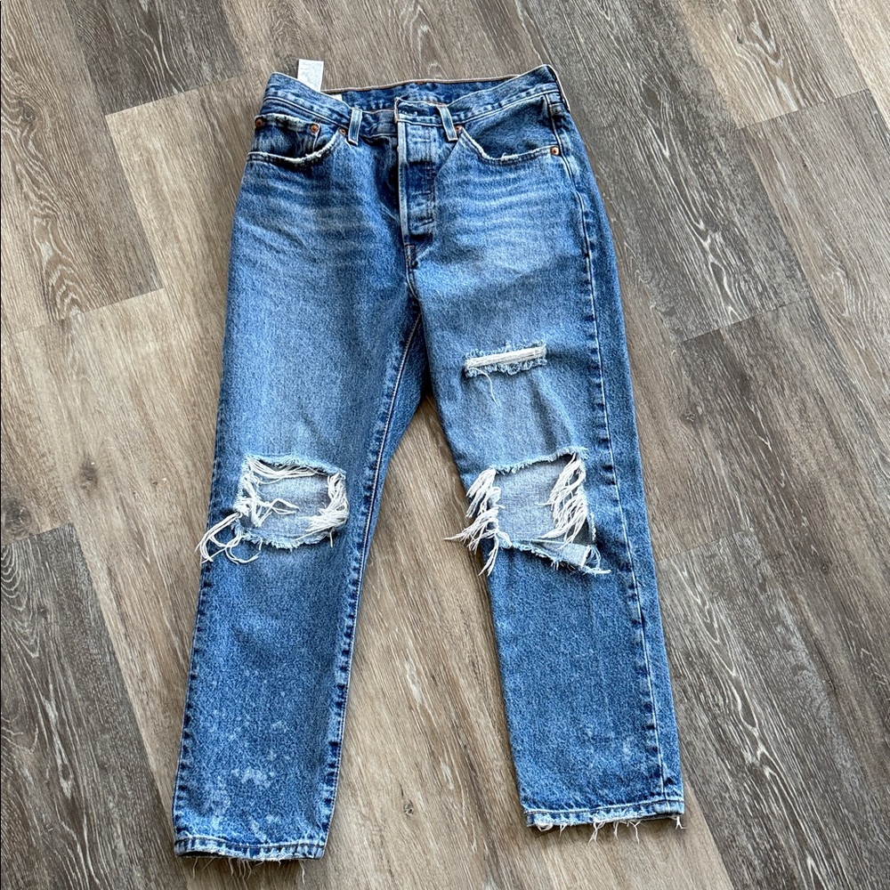 Levi's Premium denim 501 jeans with holes in knees